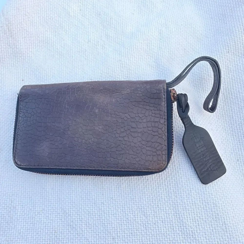 Acne Studios Chunky Embossed Leather Zip Wallet Wristlet